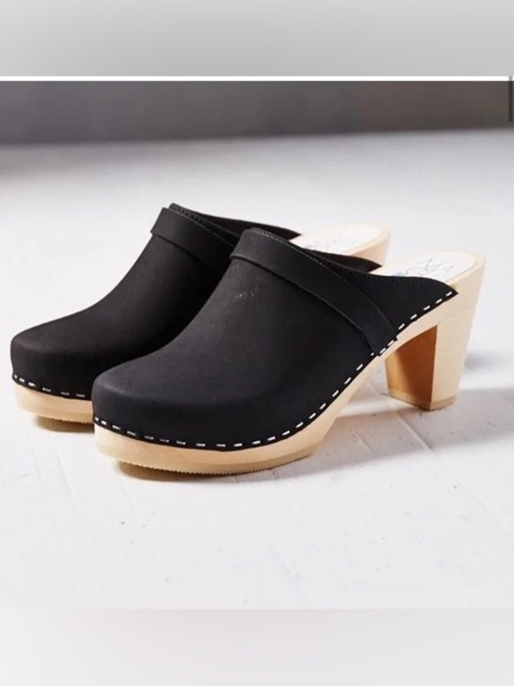 Maguba‎ Stockholm Swedish Clogs Black Leather Wooden Heel Mules EU 41 US 9.5
